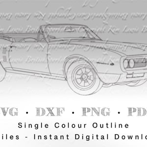May include: A black and white line drawing of a classic convertible car. The car has a long hood, a rounded front end, and a large grille. The car is in profile view, with the driver's side facing the viewer. The car is on a white background.