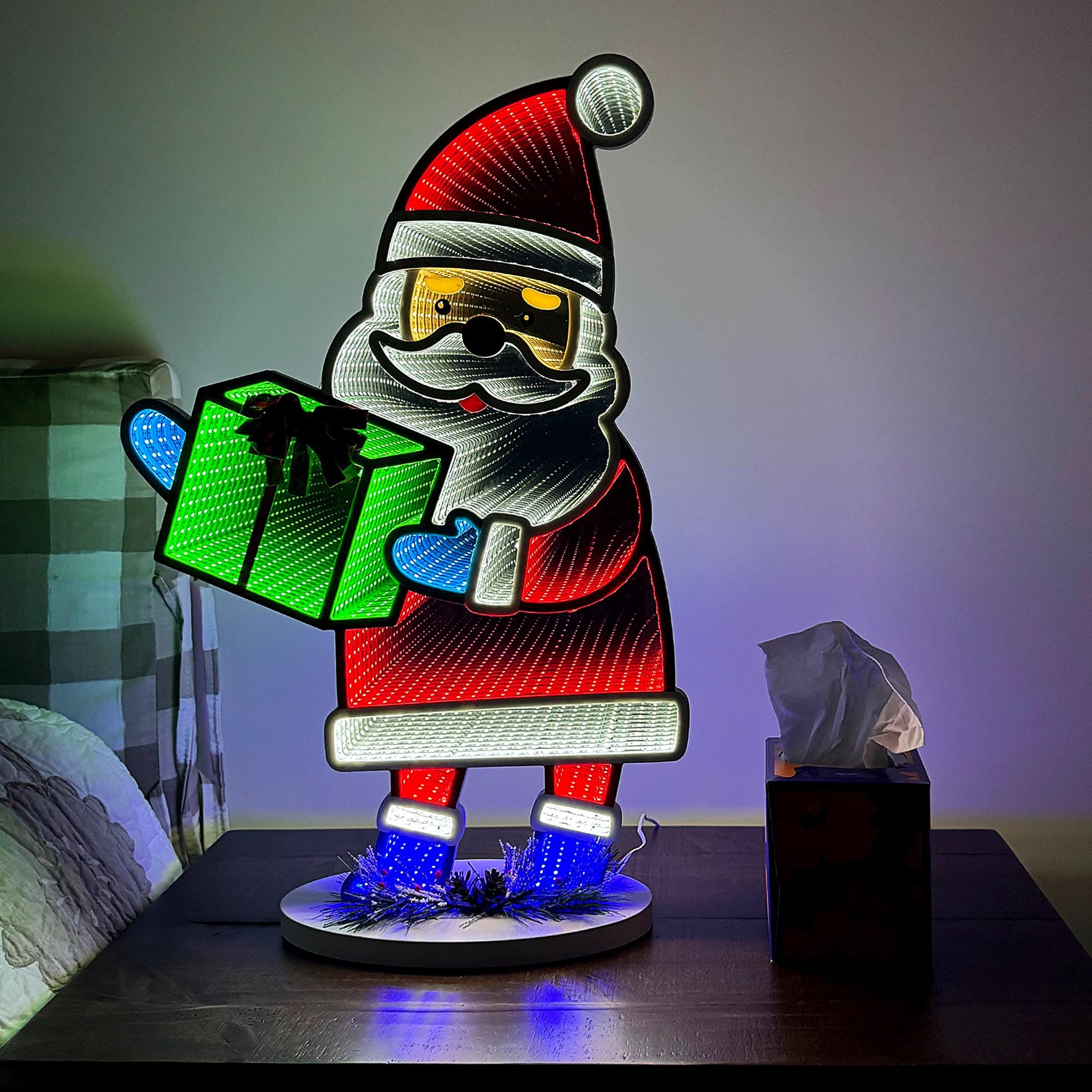 Elumina Decor Luce A Specchio Infinito Babbo Natale – LED Alimentazione USB, 40,6x61 Cm, Decorazione Natalizia 3D Per Interni