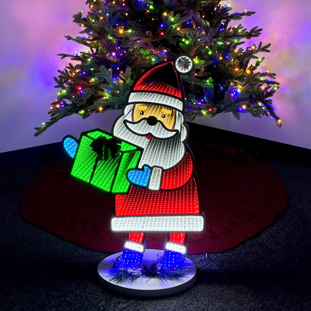 Santa Infinity Mirror Light - Christmas LED Decor, USB Powered Light ...