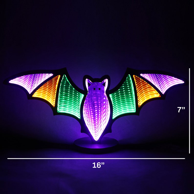 Bat Infinity Mirror Light 16x7 With Stand - Halloween LED Tabletop ...