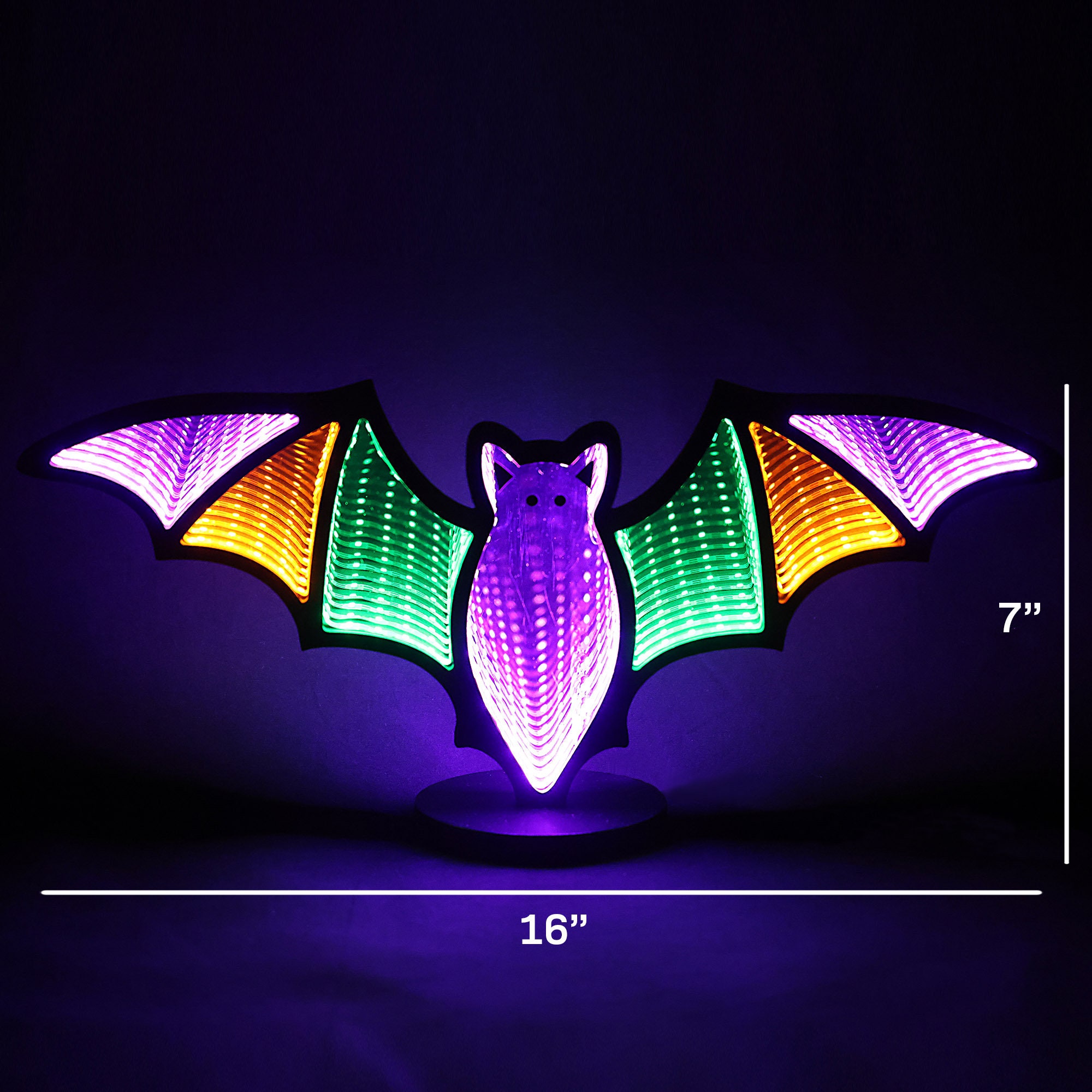 Bat Infinity Mirror Light 16x7 With Stand - Halloween LED Tabletop Decor, USB Powered, Spooky ...