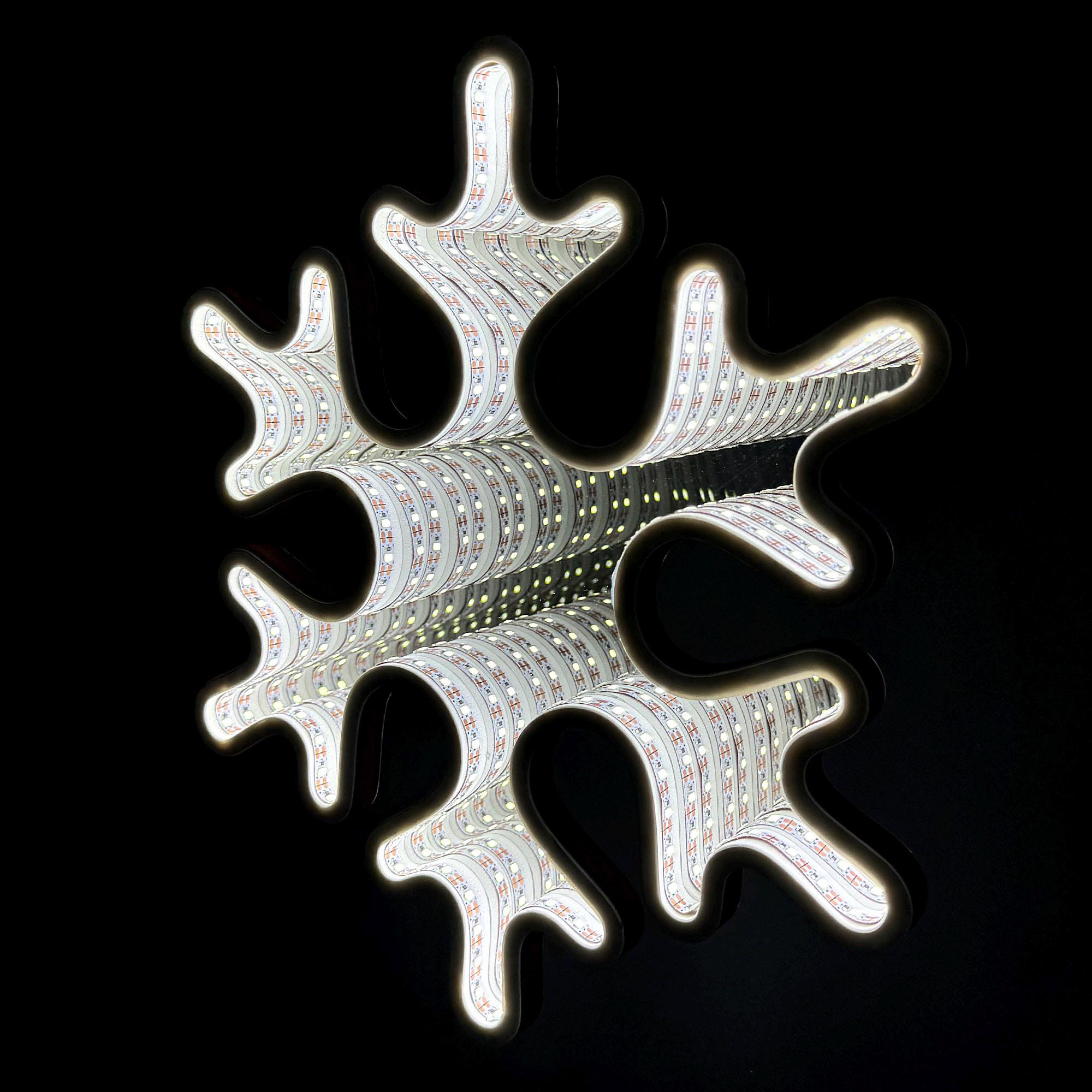 Snowflake Infinity Mirror Light - Christmas Tree LED Decor, USB Powered ...