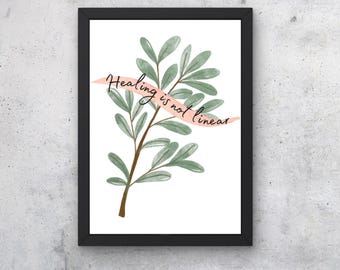 Healing Is Not Linear Poster Made of High-Quality Paper – Botanical Mindset Wall Art | Mindfulness & Self-Care | Printed Wall Decor