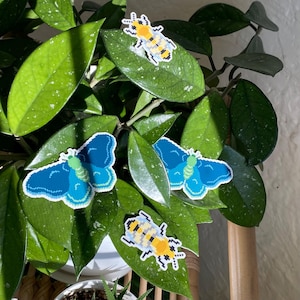 Bee and Moth Stickers, Bug Sticker, Pixel Art, Moth Laptop Sticker, Honeybee Laptop Sticker, Nature Vinyl Stickers, Videogame Decal
