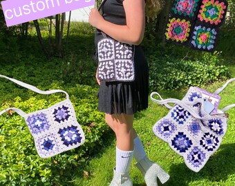 CUSTOM Crochet Granny Square Purse, Choose your Own Colors and Style, Colorful Tote Bag, Handmade Crochet Bag With Lining, Cute Gift