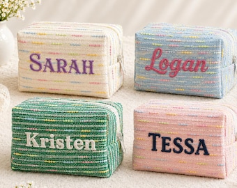 Personalized Travel Makeup Bag, Embroidered Name Toiletry Bag, Floral Cosmetic Organizer for Women, Custom Travel Pouch