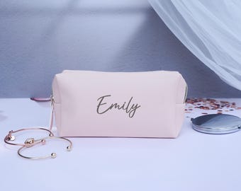 Custom Engraved Bridesmaid Cosmetic Bag, Personalized Travel Makeup Bags for Girls