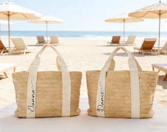 Bolso de paja tejido, bolso de hombro personalizado para viajes de verano, bolso de playa para regalo.