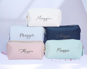 Personalized Leather Cosmetic Bag, Custom Monogram Makeup Bag, Bridal Gift