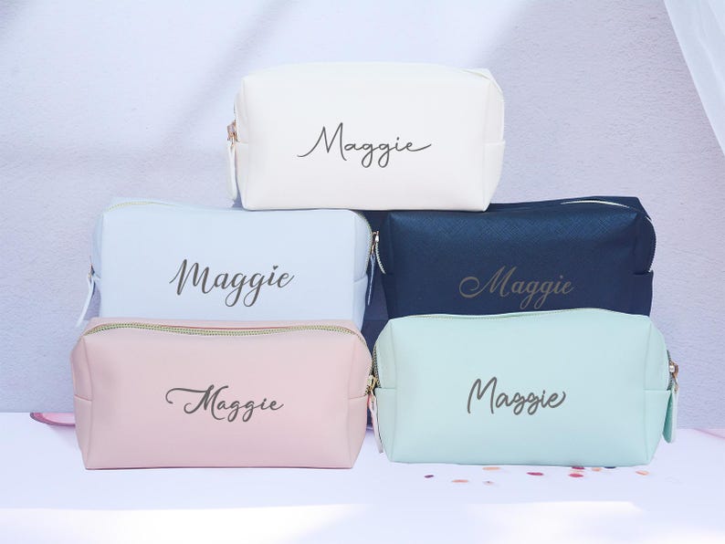 Personalized Leather Cosmetic Bag, Custom Monogram Makeup Bag, Bridal Gift image 1