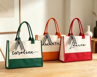 Custom Sorority Tote Bag, Personalized College Tote, Greek Life Bid Day Gift, Preppy Color Tote Bag with Name or Logo