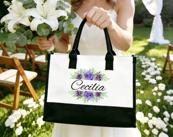 Personalized Wedding Welcome Tote Bag, Custom Burlap Canvas Guest Gift
