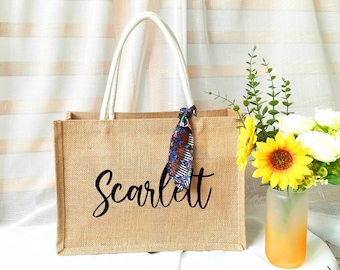 Bolsa de arpillera personalizada para damas de honor, bolso de yute personalizado para bodas