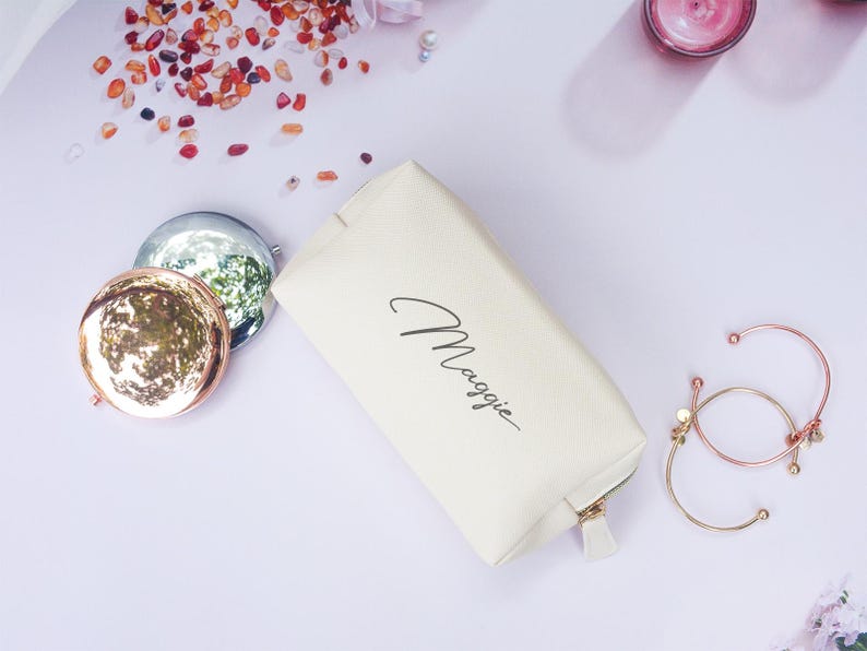 Personalized Leather Cosmetic Bag, Custom Monogram Makeup Bag, Bridal Gift image 6