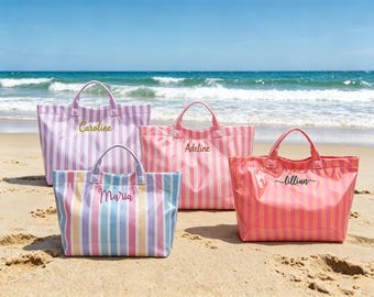 Personalized Beach Tote Bag, Waterproof PVC Pool Bag, Embroidered Summer Vacation Tote, Custom Travel Bag for Women
