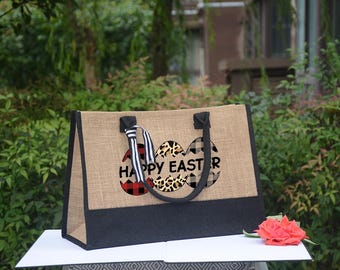 Personalized Easter Jute Tote Bag,Custom Easter Basket