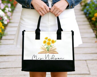Personalized Reusable Grocery Tote, Custom Name Canvas Shopping Bag