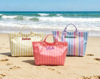 Custom Girls Trip Beach Tote, Personalized Waterproof PVC Bag, Embroidered Vacation Tote, Friends Trip Gift