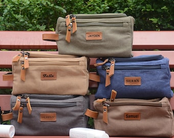 Personalized Canvas Toiletry Bag,Engraved Travel Dopp Kit, Custom Groomsmen Gift