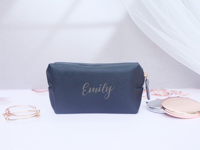 Personalized Leather Cosmetic Bag, Custom Monogram Makeup Bag, Bridal Gift image 9