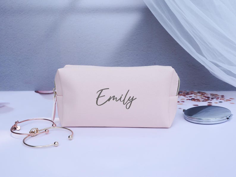 Personalized Leather Cosmetic Bag, Custom Monogram Makeup Bag, Bridal Gift image 7