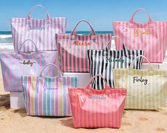 Back to School Waterproof Tote Bag, Embroidered College Beach Tote, Custom PVC Travel Bag, Gift for Her
