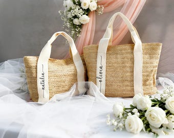 Personalized Straw Beach Tote Bag, Custom Woven Bridesmaid Gift