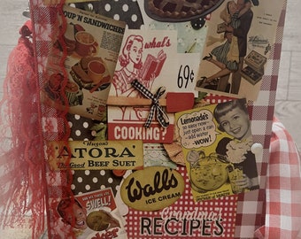 Vintage Retro Style Recipe Junk Journal with Traditional Red Gingham! So much room for your recipes from days gone by!