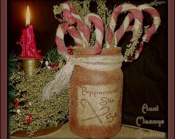 Primitive Folk Art Olde Tyme Peppermint Stix Candy Canes n Grubby Jar NO SEW E-Pattern