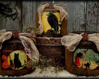 Primitive Folk Art Halloween Luminary Jars NO SEW ePattern