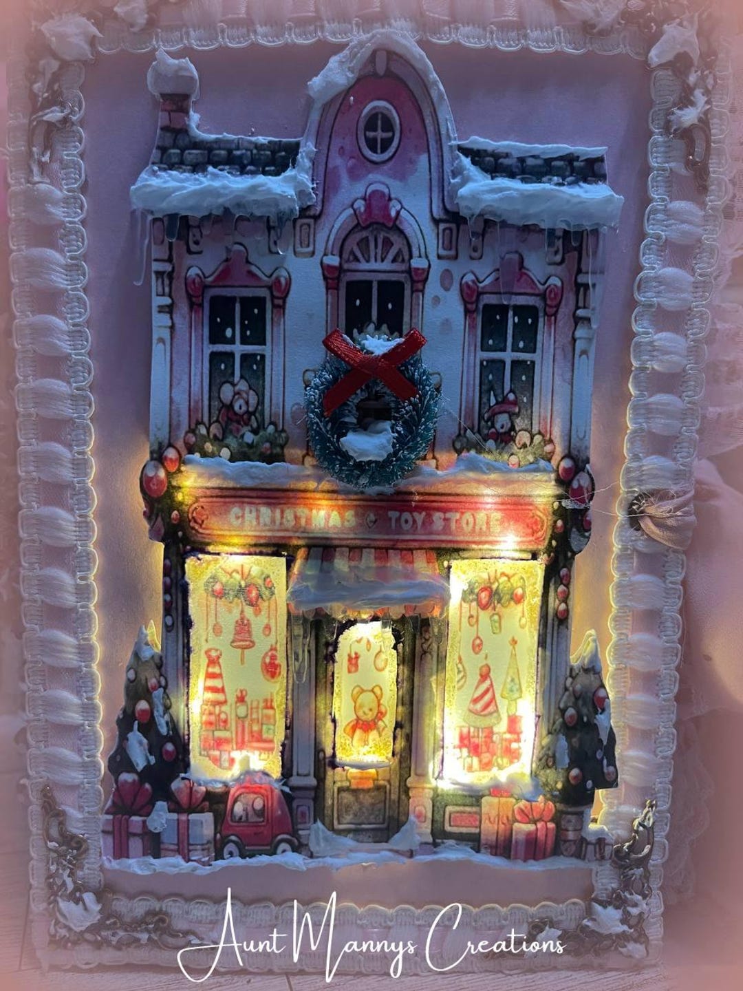 ビンテージスタイルのピンクのクリスマスジャンクジャーナル。OOAK