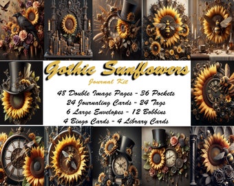 Aunt Mannys Gothic Sunflowers Printable Journal Kit With Ephemera!