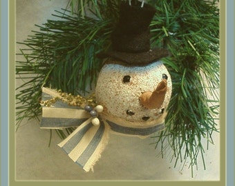 Primitive Folk Art Snowman Head Ornie Pattern NO SEW