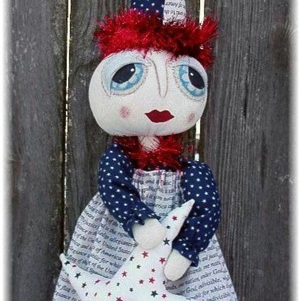 Primitive Folk Art Patriotic Americana Door Greeter Hanger Doll So Cute Pattern