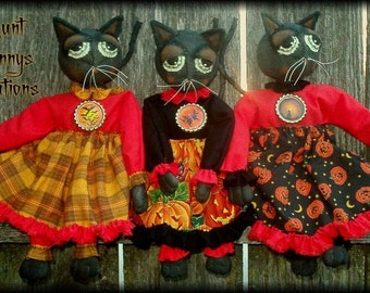 Primitive Folk Art Black Halloween Mini Cat Kitty Pattern