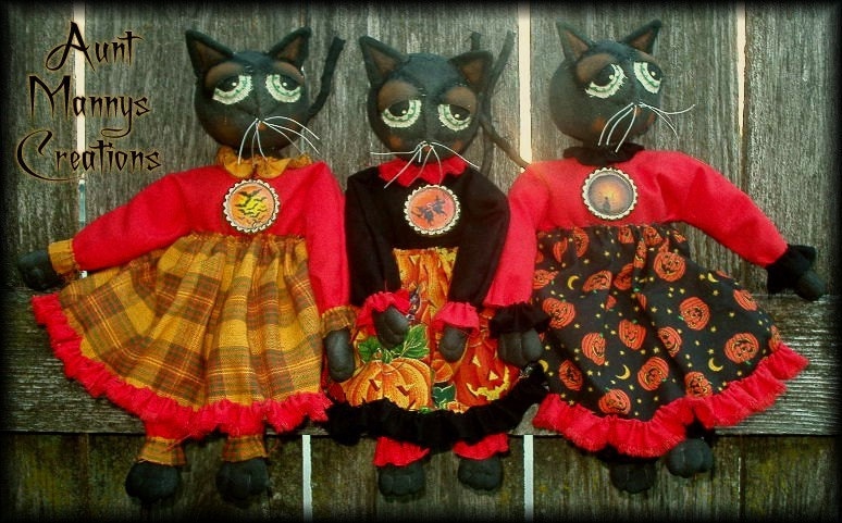 Primitive Leaping Cat Pattern Primitive Folk Art Black Halloween Mini Cat Kitty Pattern - Etsy