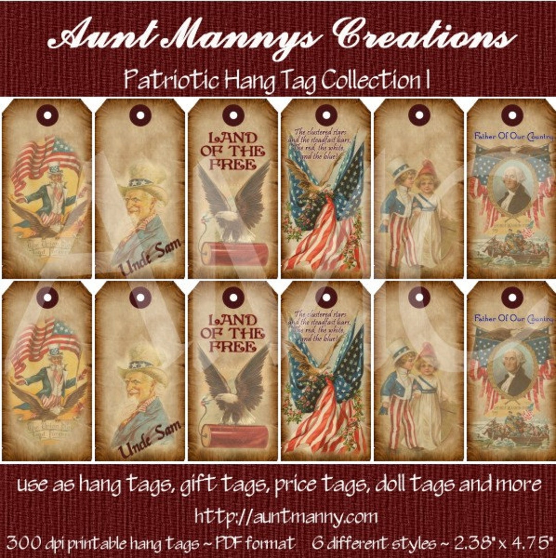 Primitive Vintage Americana Patriotic Printable Hang Tags for ...