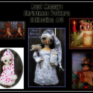 May include: A collection of four handmade Christmas ornaments. The ornaments include a gingerbread man, a snowman holding a jar of ice cubes, a snowman with a star and a jar of peppermint sticks.