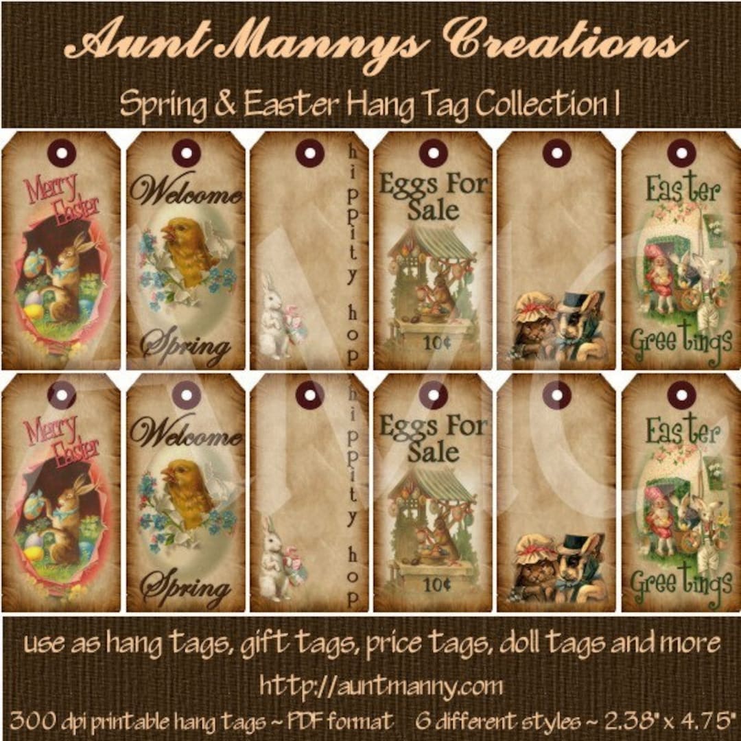 Primitive Vintage Easter Spring Image Printable Hang Tags for ...