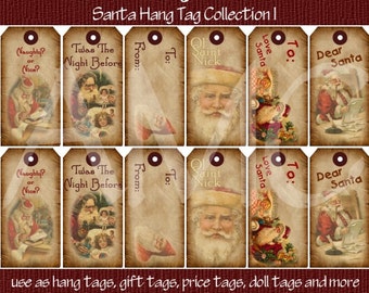 Primitive Vintage Christmas Santa Printable Hang Tags for Scrapbooking Art