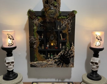 Vintage Style Witch Alchemy Shadow Box w Lots of Miniature Detail