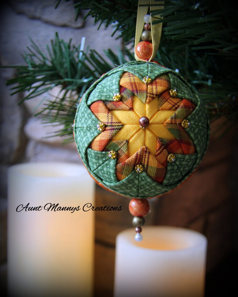 Primitive Handmade Quilted & Beaded Halloween Ball Ornaments Fall Autumn image 1