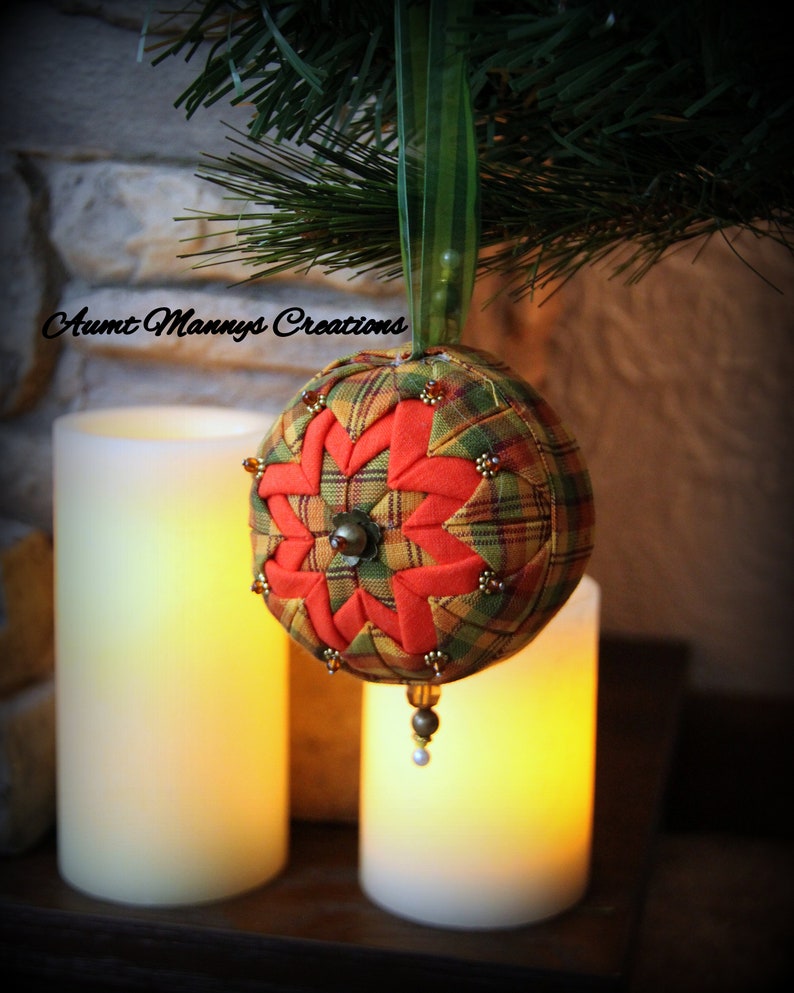 Primitive Handmade Quilted & Beaded Halloween Ball Ornaments Fall Autumn image 2