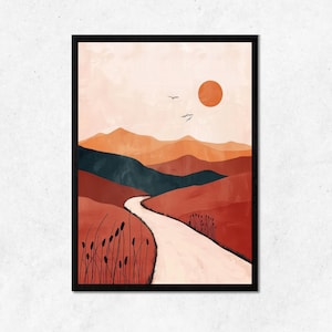 Sunset Boho Design minimalista Arte da parete digitale l Stampabile Paesaggio naturale Decorazione domestica moderna l Scaricabile Bellissimo arredamento per la camera