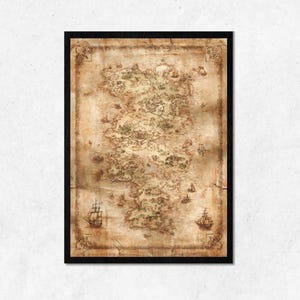 Impresión digital de pared vintage con mapa del tesoro antiguo | Textura desgastada imprimible | Mapa pirata | Arte de pared | Diseño de aventura fantástica | Decoración del hogar