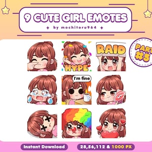 9 Cute Girl Emotes Part 5 / Brown Short Hair / Cute Girl / Brown Hair Girl / Cute emotes / Chibi Girl Emotes / Twitch Emotes / Female Emotes