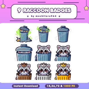 Twitch-badges / wasbeerbadges / 9 badges / schattige dieren / badges dier / emotes / schattige badges / YouTube-badges / Discord-badges / wasbeer