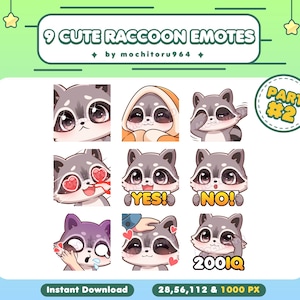 Twitch Emote - Cute Raccoon Emotes | 9 Raccoon Emotes Part 2 | Chibi Raccoon | Animal Emotes | Kawaii Emotes for Twitch, Discord, YouTube