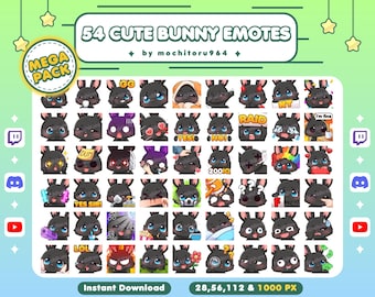 Twitch Emote - Cute Black Bunny Emotes | 54 Bunny Emotes | Chibi Bunny | Animal Emotes | Kawaii Emotes for Twitch,Discord,YouTube,Kick