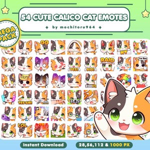 Twitch Emote - Cute Calico Cat Emotes | 54 Kitty Emotes, Mega Pack | Chibi Kitten | Animal Emotes | Kawaii Emotes Kick, Discord, YouTube